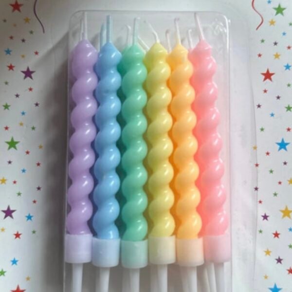 Multicoloured Spiral Candles with Holders Pack of 12