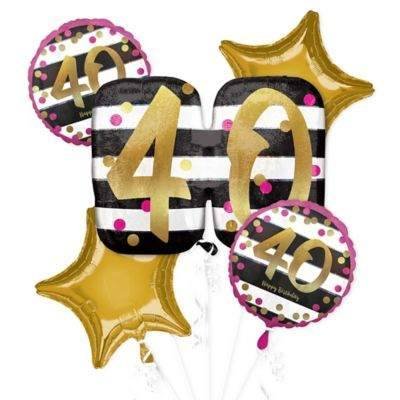 40th Bouquet of Balloons Pink & Gold