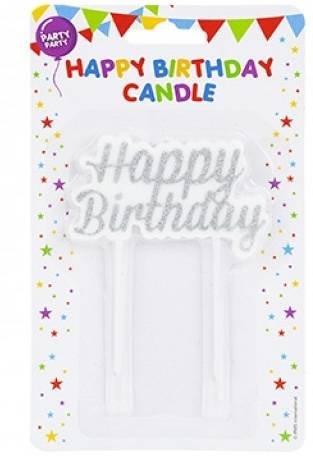 Happy Birthday Glitters Candle Silver