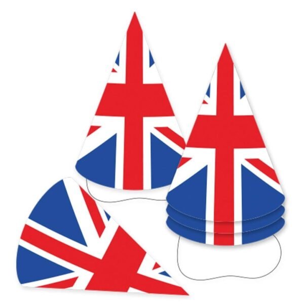 3221_f148cfe9-59d5-4013-80bd-dec8a087c94d0-1.jpg Red White & Blue GB Flag Cone Hats 17cm (Pack of 6)