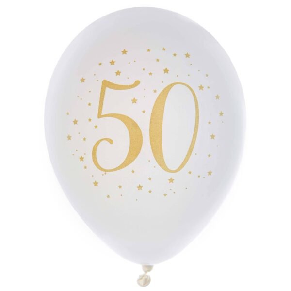 676275594-1-4.jpg White and Gold 50th Birthday Latex Balloons, 12 Inches, 6 Pack