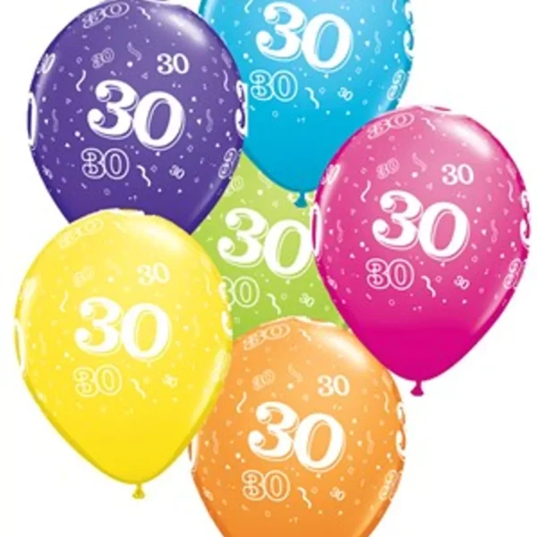 30th Birthday Latex Balloons Pack of 6
