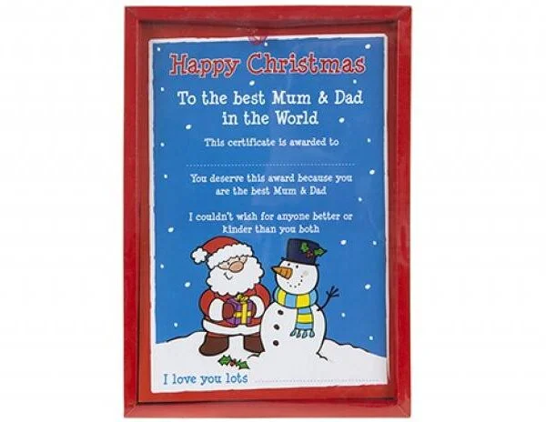 Happy Christmas "Best Mum & Dad In The World" Certificate