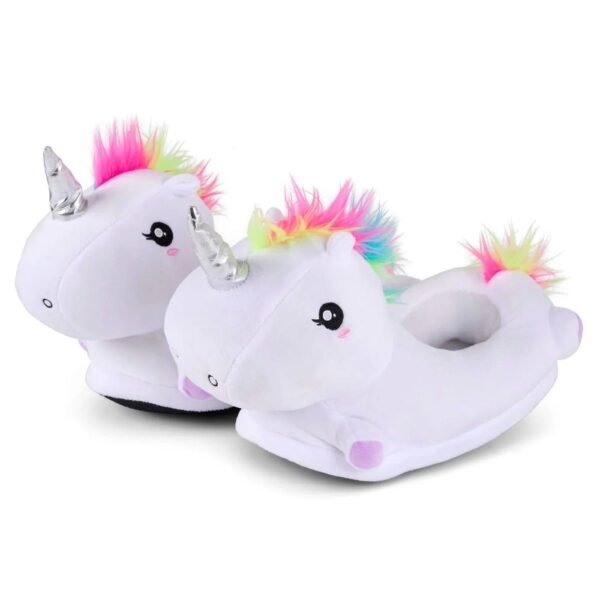 3D Plush White Unicorn Slippers