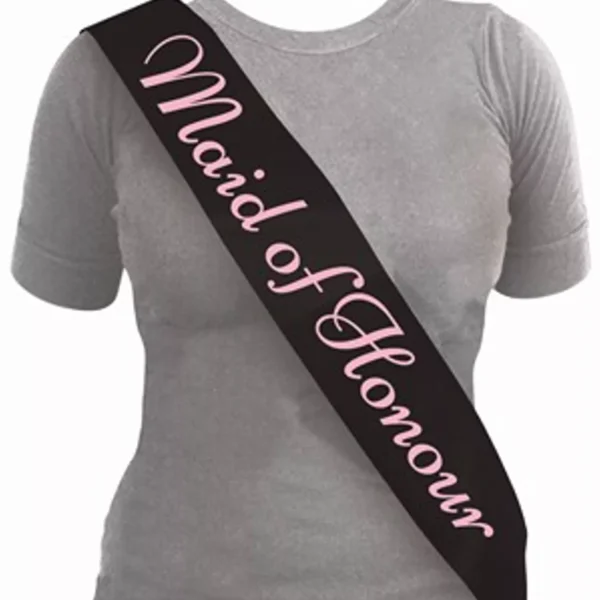 Deluxe Black Hen Party Maid of Honour Sash
