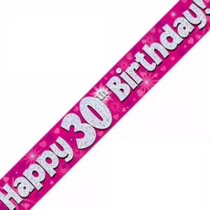 Age 30 Pink Holographic 9ft Birthday Banner