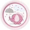 Pink Umbrellaphants Baby Shower Paper Plates