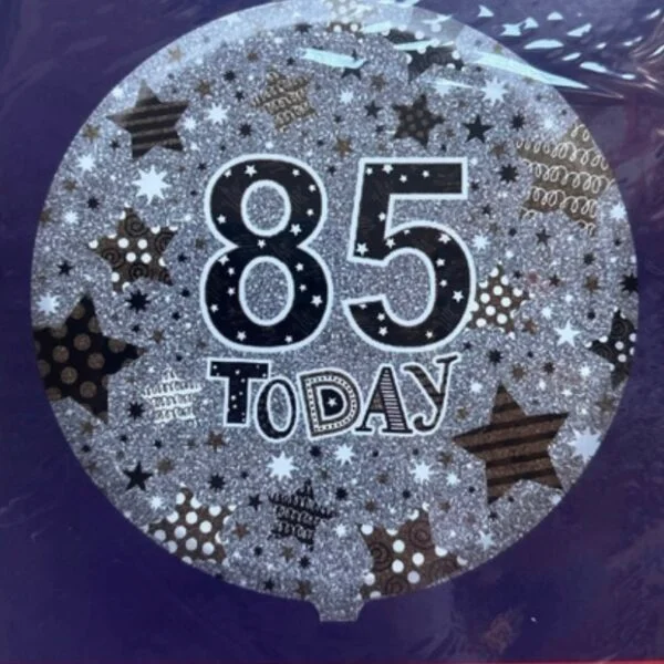 85th silver,gold and black stars foil balloon