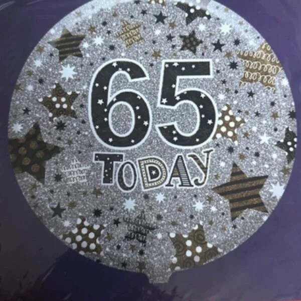 65th black,silver and gold stars foil balloon